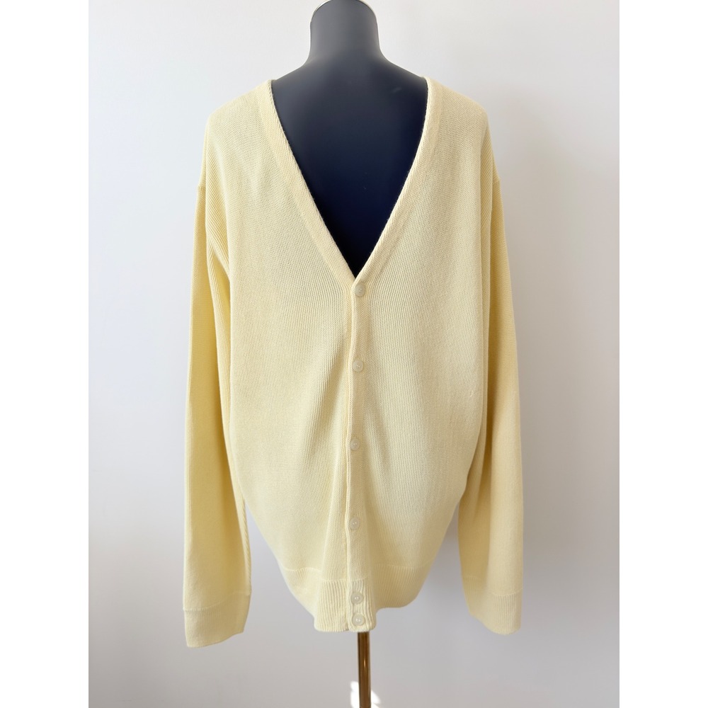 Dockers Golf Mens Large Pale Yellow V-Neck Button Front Knit Cardigan Sweater